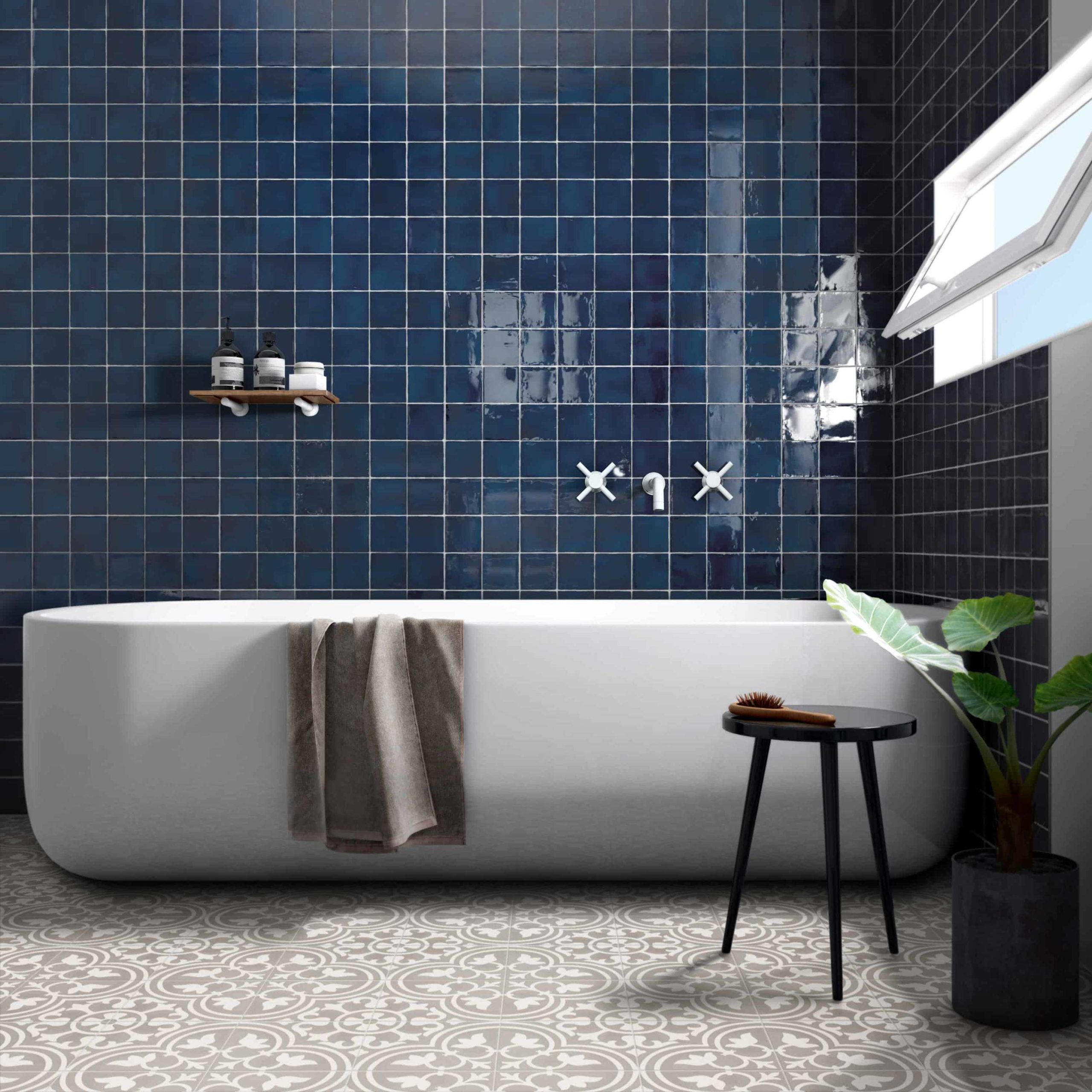 Dark blue squares bathroom wall tiles
