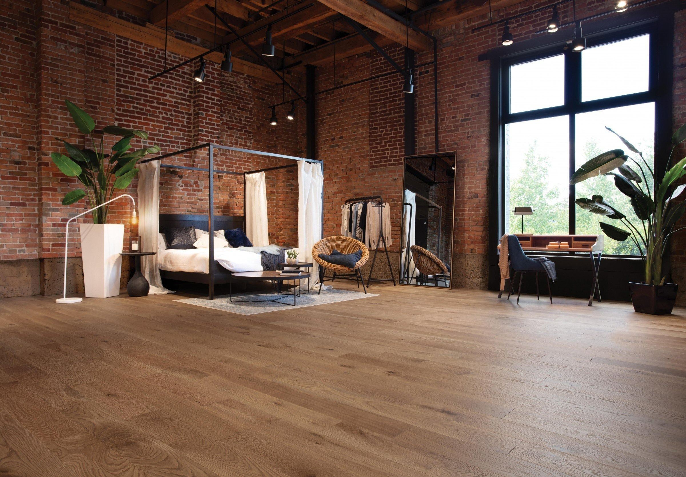 brown hardwood flooring bedroom